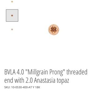 BVLA Millgrain Prong threadless end with Anastasia topaz 14k rose gold setting